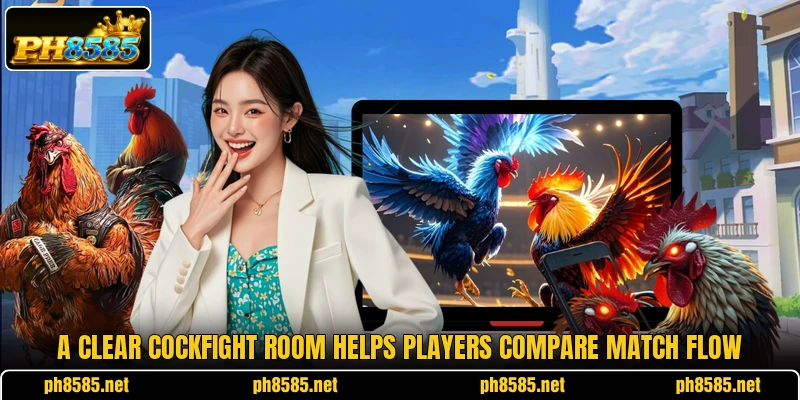 A clear cockfight room helps players compare match flow