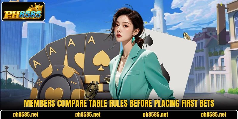 Members compare table rules before placing first bets