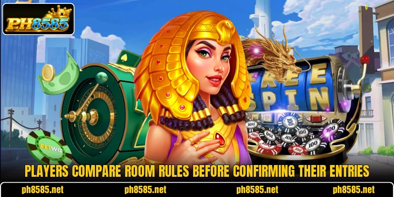 Players compare room rules before confirming their entries Players compare room rules before confirming their entries
