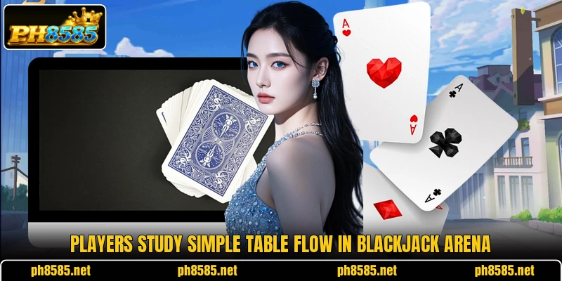 Players study simple table flow in Blackjack Arena