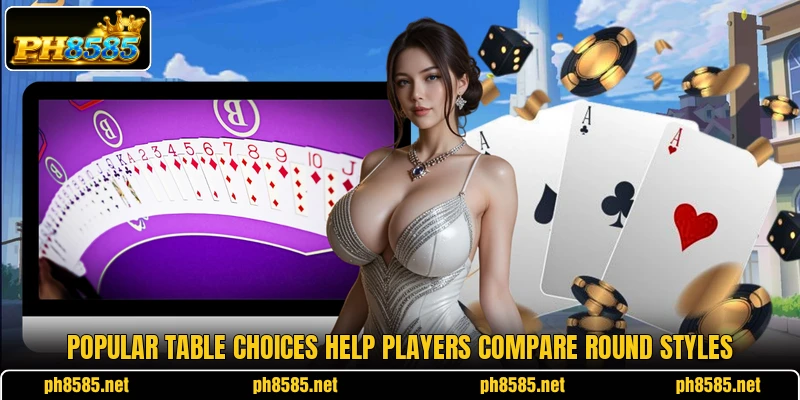 Popular table choices help players compare round styles